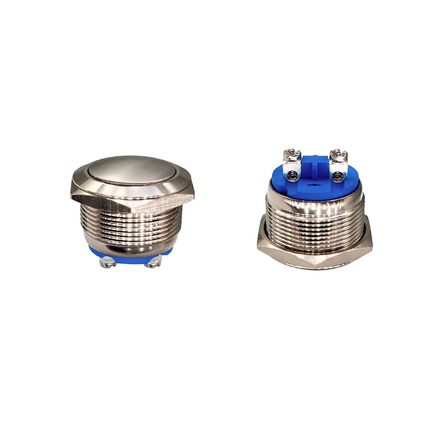Xnrtop Paquete de 2 interruptores momentáneos de botón de acero inoxidable resistente al agua, parte superior plana de metal de 12 V, 24 V, 36 CC