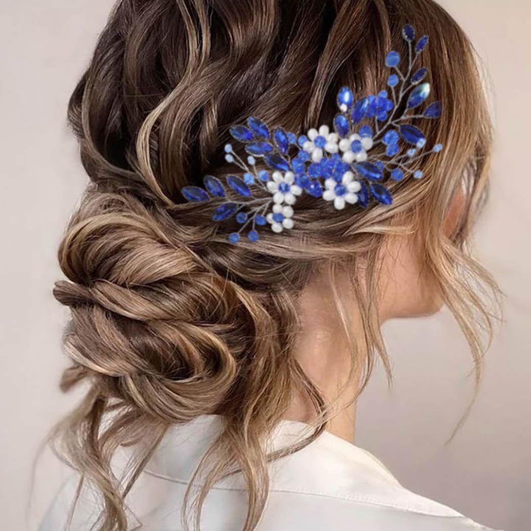 JONKY Peine para el pelo de cristal nupcial con diamantes de imitación, pieza de pelo floral con perlas laterales, accesorios para el cabello de