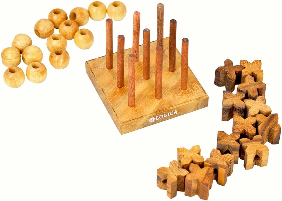 Logica Puzzles Art. Tic-Tac-Toe 3D – Juego de mesa en madera fina – Juego de estrategia para 2 jugadores – Nuevas estrategias 3D