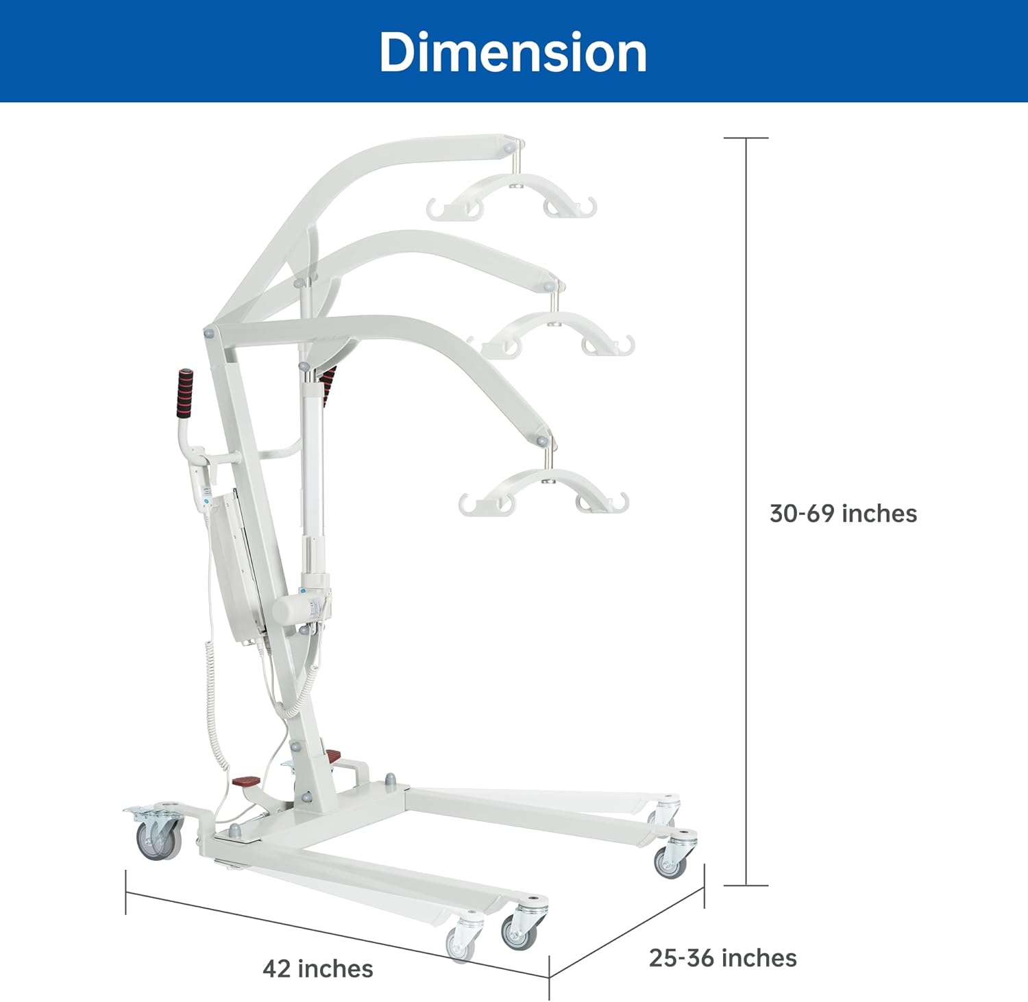 Restisland Elevador eléctrico para pacientes, batería recargable de alta capacidad, base baja, capacidad de peso de 400 libras con U-Sling medio,
