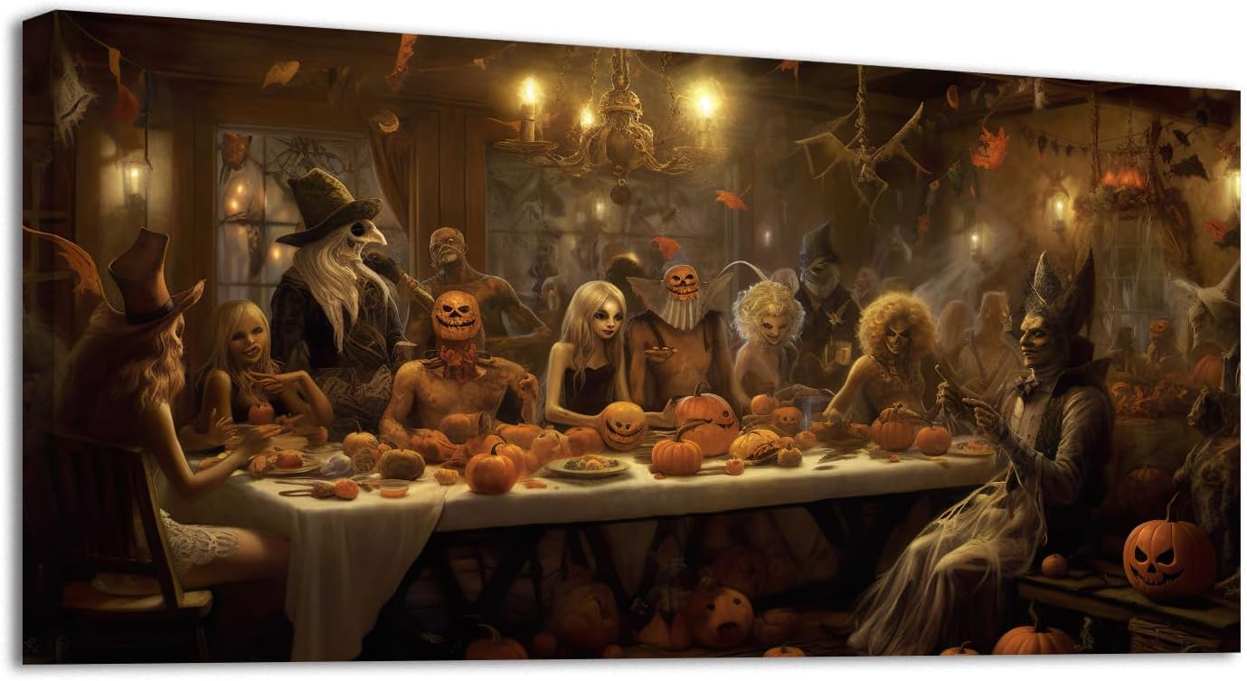 YONICA Lienzo decorativo para pared de Halloween para sala de estar, decoración del hogar, calabaza de Halloween sobre lienzo de alta definición,