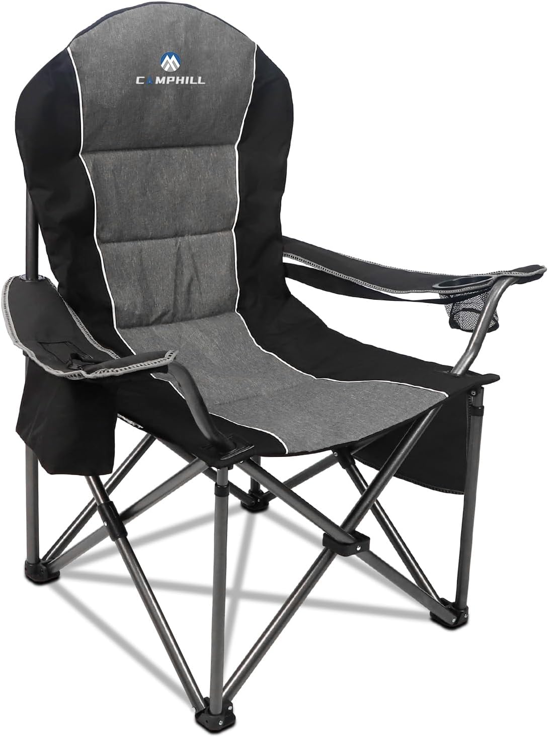 Silla de camping, sillas de camping plegables para personas pesadas con portavasos y bolsa enfriadora, silla plegable para acampar con bolsillo para