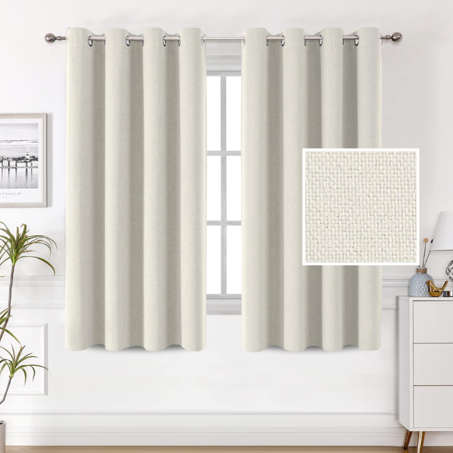H.VERSAILTEX Cortinas térmicas 100% opacas con aspecto de lino, cortinas térmicas para sala de estar, cortinas de arpillera texturizadas con ojales