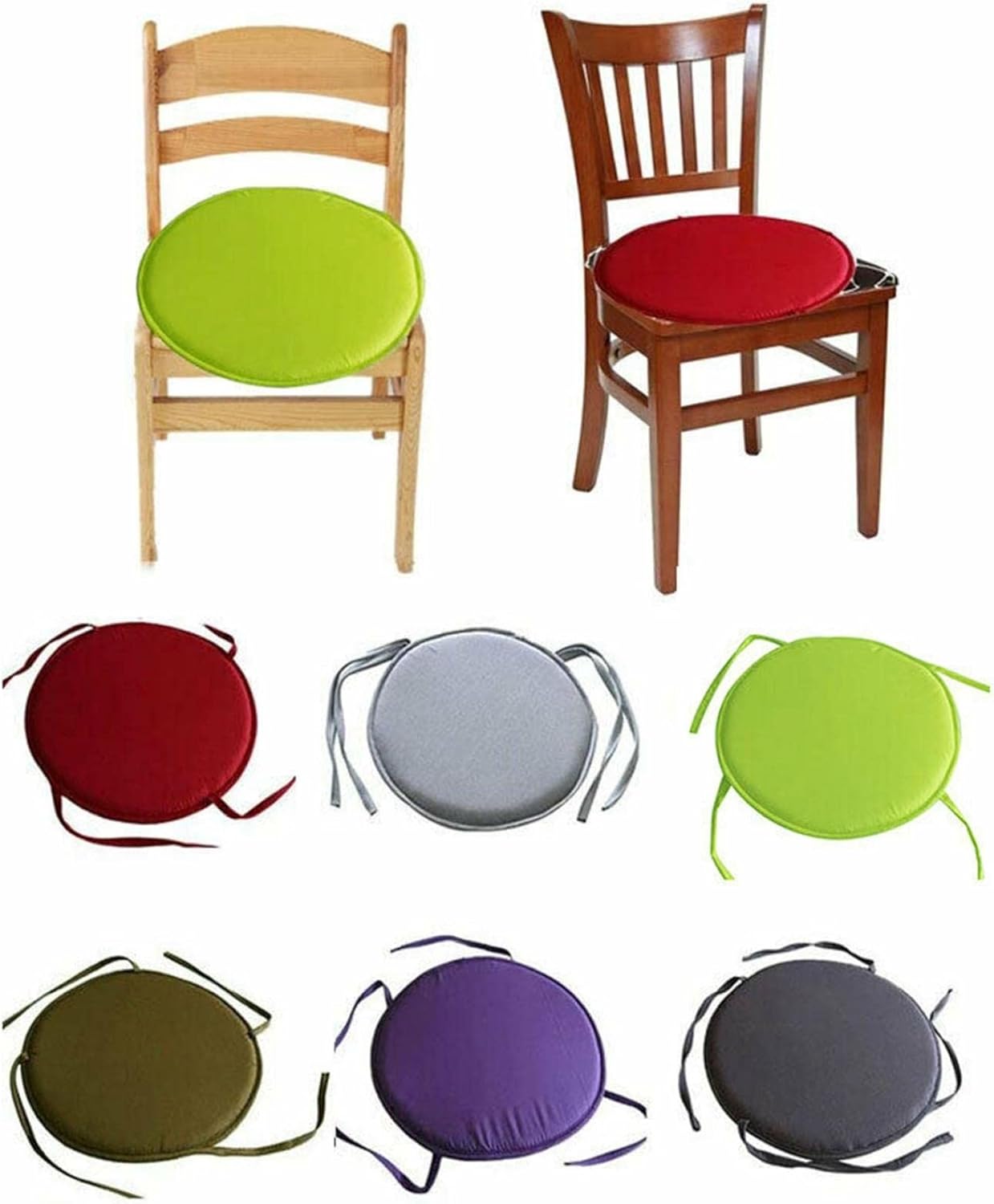 Juego de 4 cojines para sillas de interior y exterior, cojines de asiento redondos con lazos, cojines redondos para sillas de comedor, cojines de
