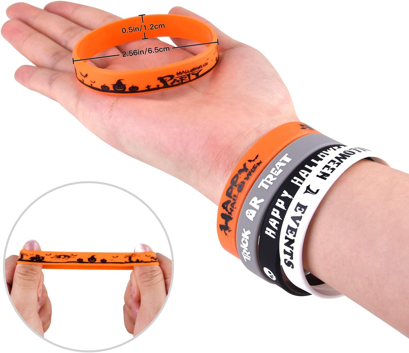 FEPITO 70 paquetes de pulseras de silicona para Halloween, 7 patrones clásicos de Halloween, pulseras de goma