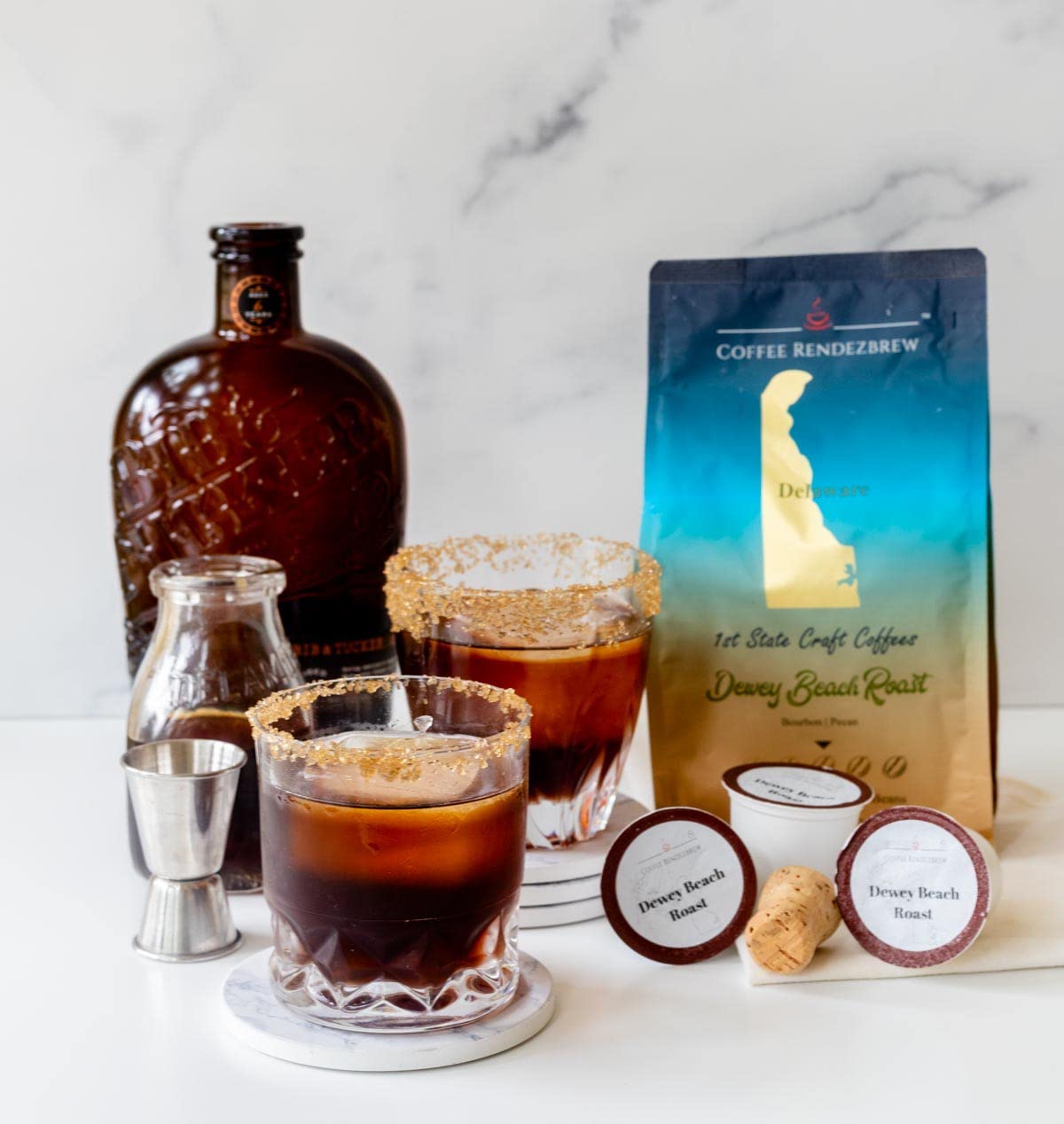 Coffee Rendezbrew 1st State Craft Coffee – Dewey Beach, café gourmet infusionado, bourbon y nueces cálidas, molido, bolsa de 12 onzas
