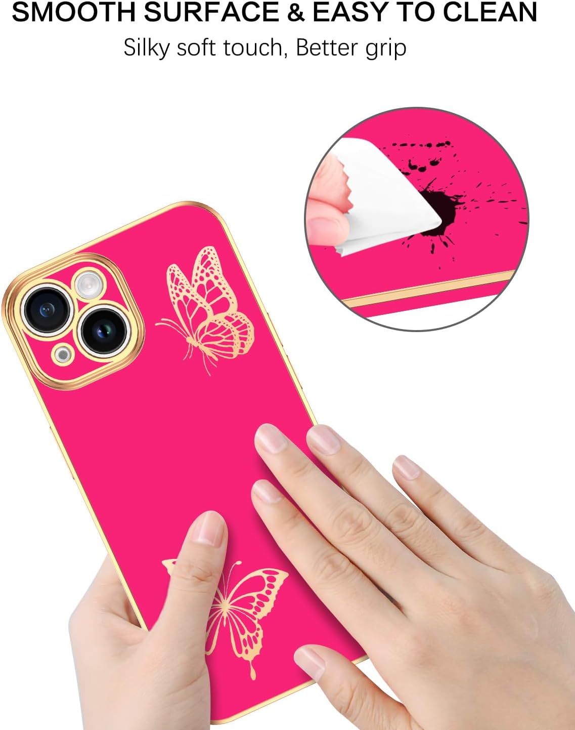 BENTOBEN Funda de teléfono compatible con iPhone 15 de 6.1 pulgadas, ajuste delgado, bonito diseño de mariposa de lujo, TPU suave, a prueba de