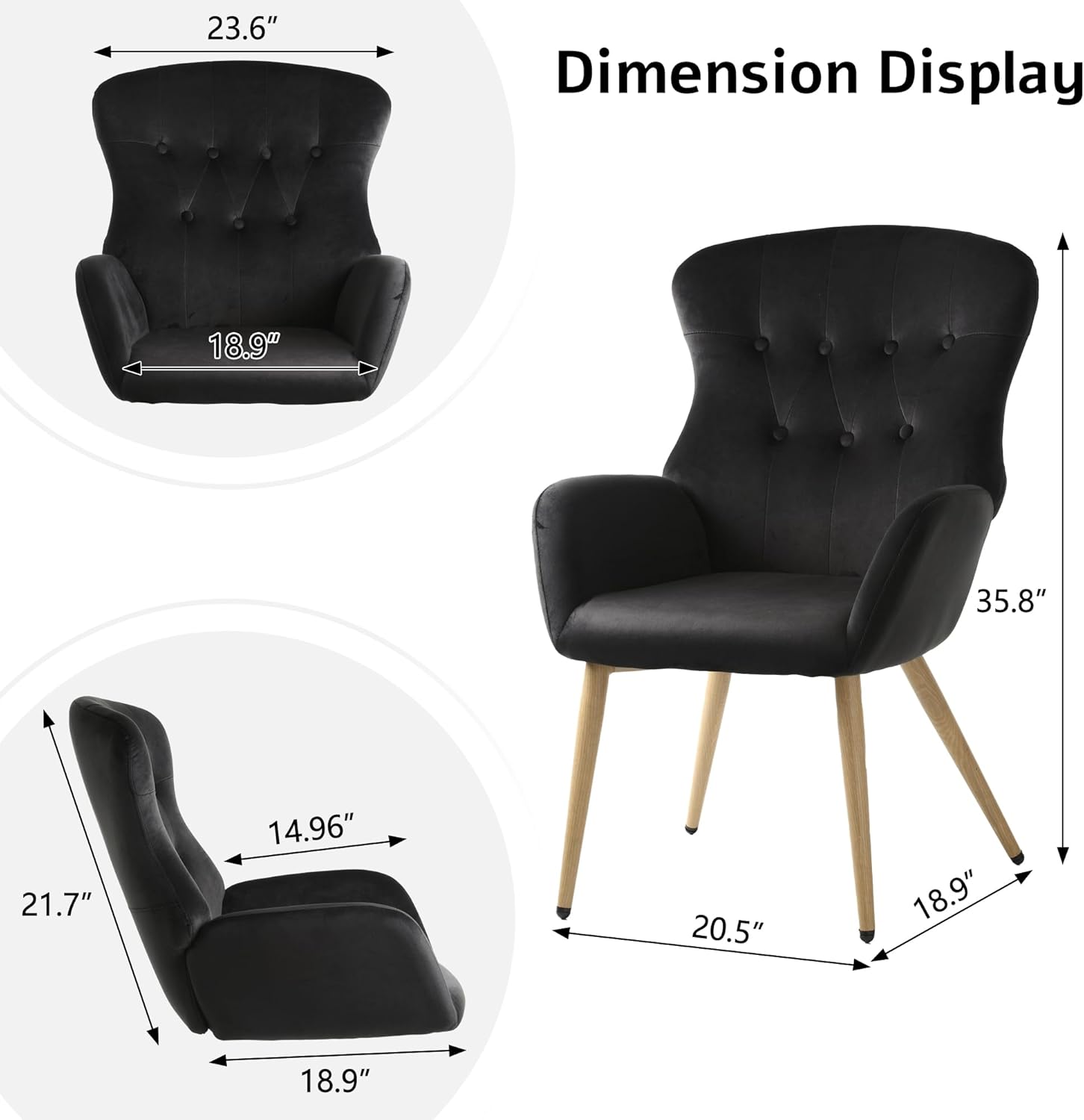 Silla decorativa de terciopelo, silla de lectura copetuda con botones con respaldo de ala alta grande, cómoda silla de tocador tapizada con patas de