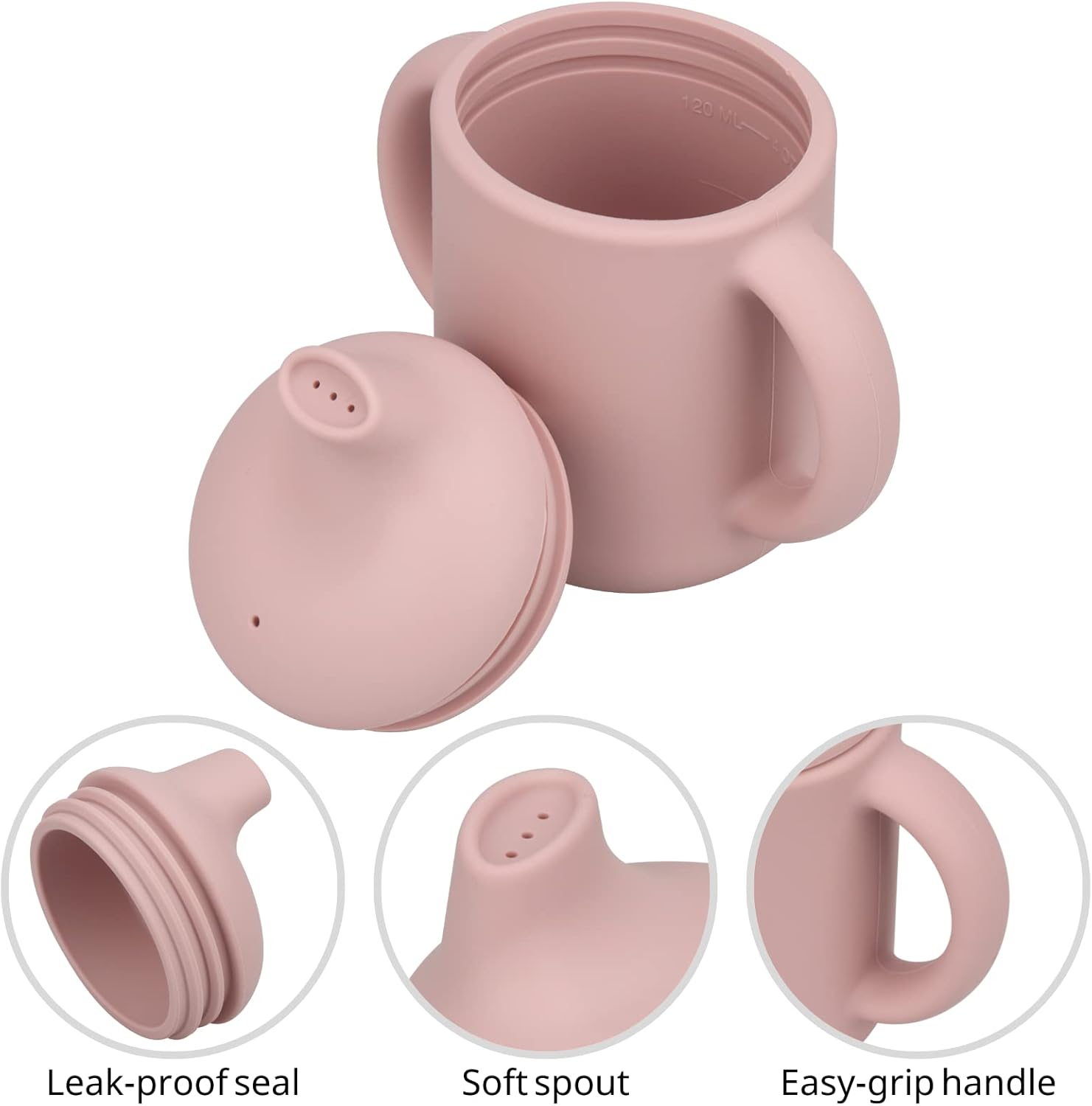 Vaso entrenador de silicona para bebés y niñas, irrompible, a prueba de derrames y dos asas, taza para aprender, 4 onzas (rubor)