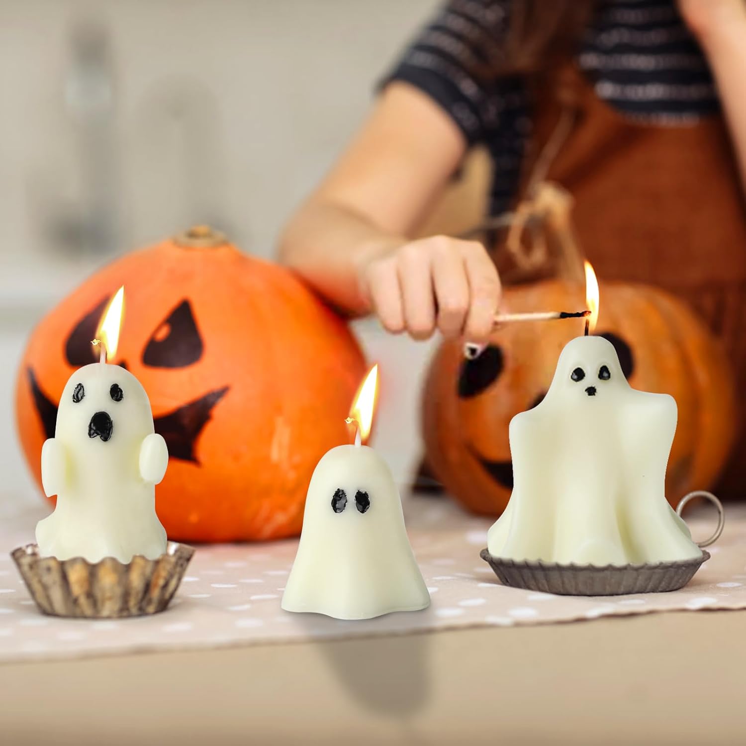 6 velas fantasmas de Halloween, lindas velas de decoración de Halloween en forma de fantasma, velas espeluznantes para el hogar, Halloween, fiesta,