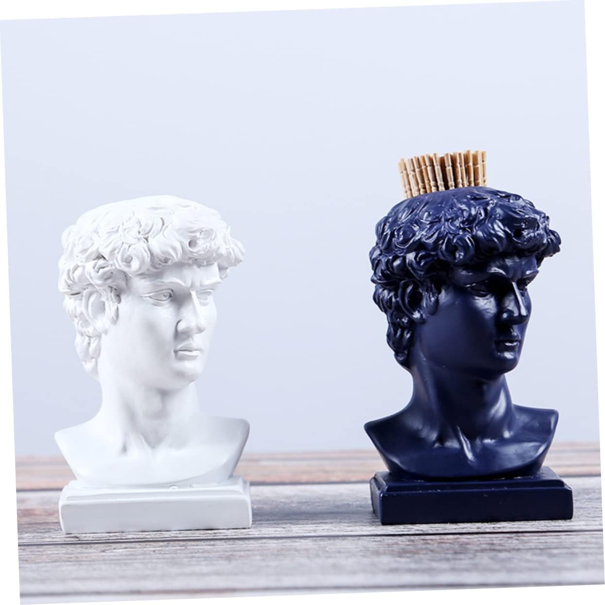 Ciieeo Caja de 3 piezas para palillos de dientes, estatua griega, plantador, estatua Toscano, cabeza de David, escultura, palillo de dientes,
