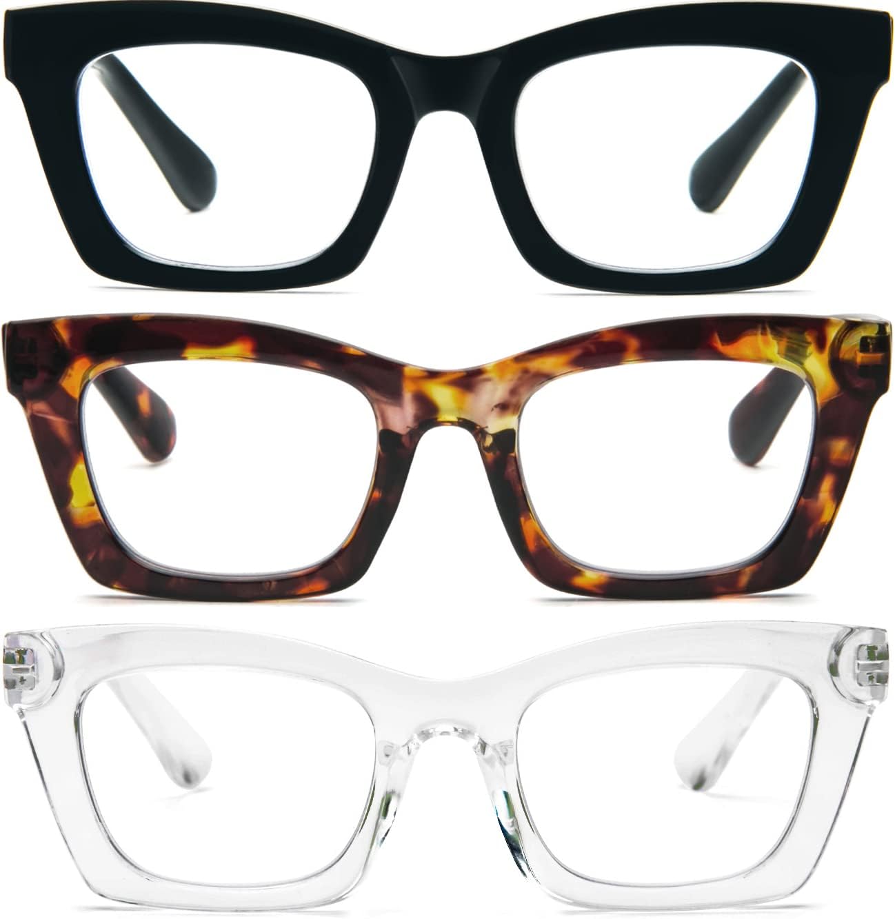 REAVEE Oprah Style – Lentes de lectura para mujer, con bloqueo de luz azul, bonitos lentes cuadrados de gran tamaño, bisagra de resorte