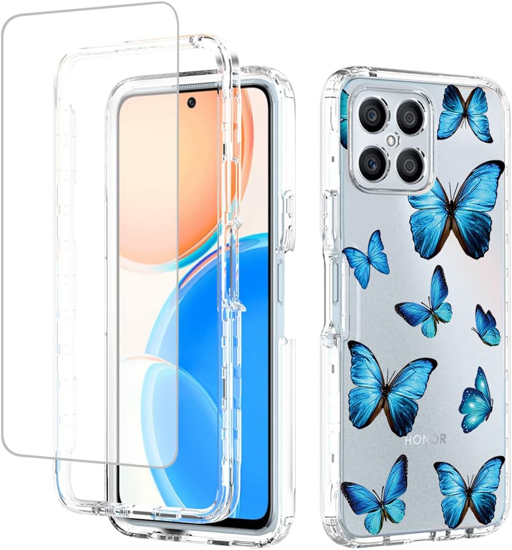 Zoeirc Funda para Honor X8 (no compatible con X8 5G) TFY-LX1 con protector de pantalla de vidrio templado, suave 360 cuerpo completo, a prueba de