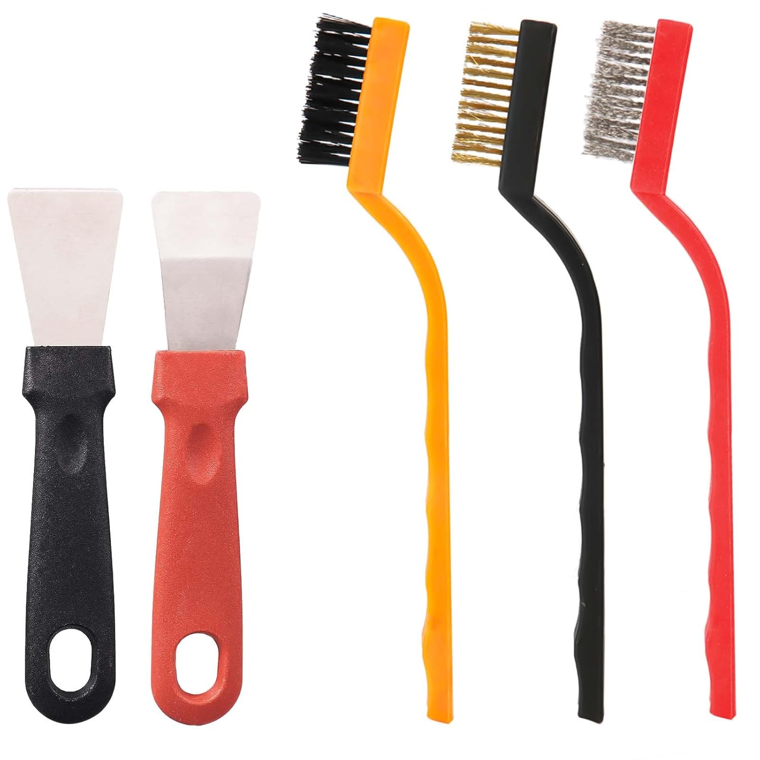 Juego de 5 cepillos de alambre resistentes, acero inoxidable, latónnailon, cepillo de pintura para raspar, raspador de pintura para limpiar escoria