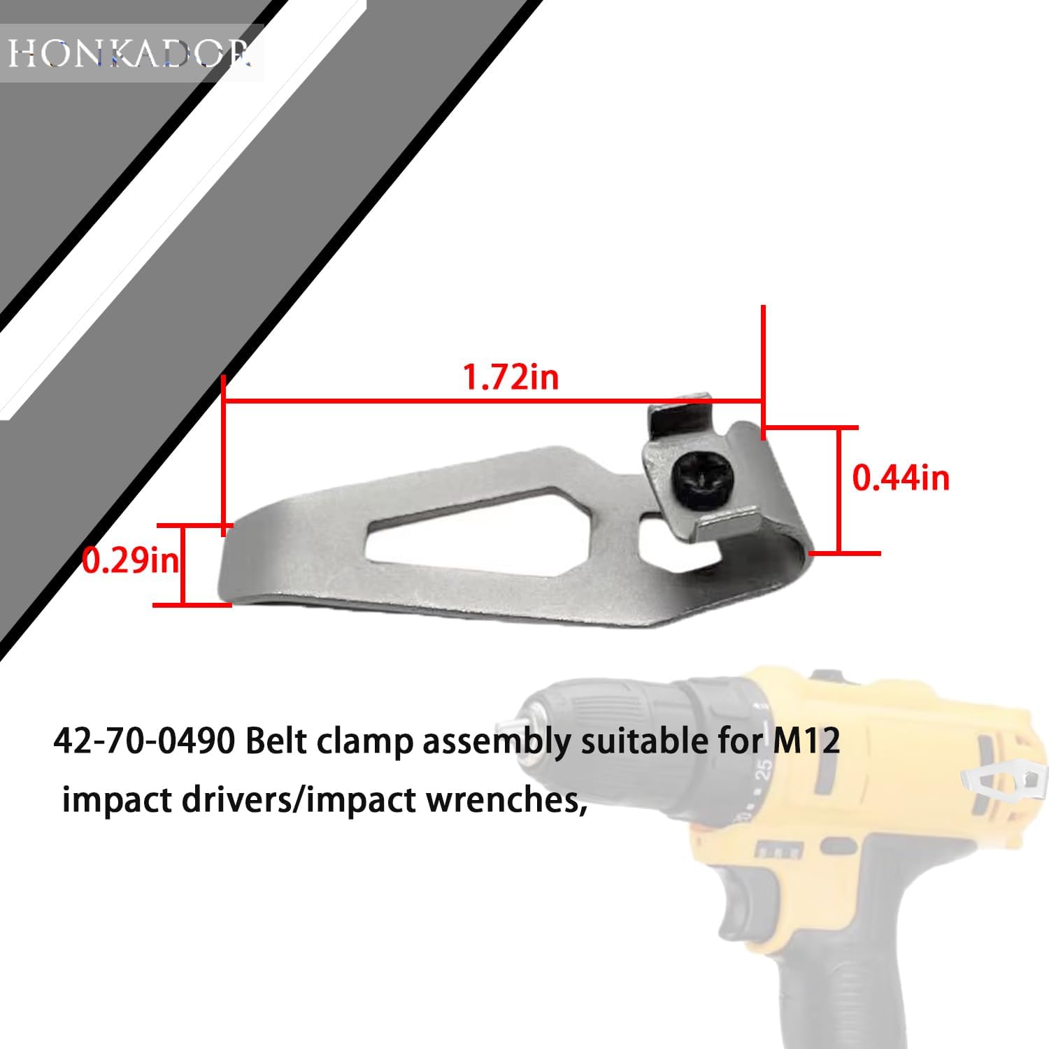 42-70-0490 Clip de cinturón M12 Conjunto de abrazadera de cinturón adecuado para destornilladores de impacto M12llaves de impacto, diseñado