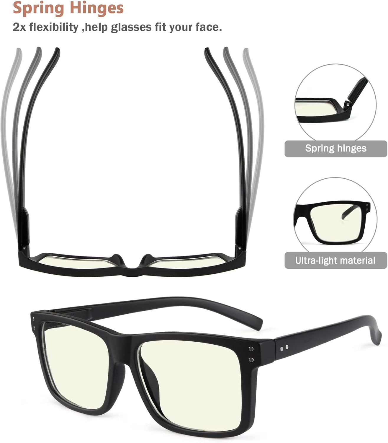 Eyekepper Paquete de 5 lentes de lectura de gran tamaño con bloqueo de luz azul para lectores grandes +0.0
