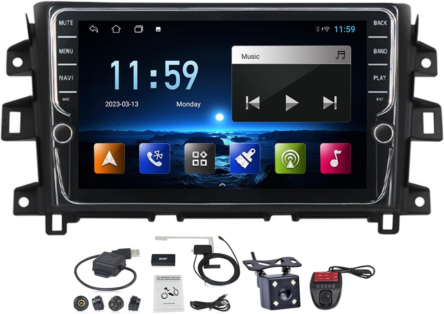 Pantalla de 9 pulgadas 2 DIN estéreo para automóvil Android 11 para Nissan Navara NP300 2011-2016 navegación en el tablero de audio para automóvil,