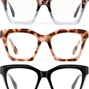 LADEESSE Gafas de lectura para mujereshombres, paquete de 3 unidades, con bloqueo de luz azul, marco cuadrado para lector de gran tamaño LADEESSE Gafas de lectura para mujereshombres, paquete de 3 unidades, con bloqueo de luz azul, marco cuadrado para lector de gran tamaño