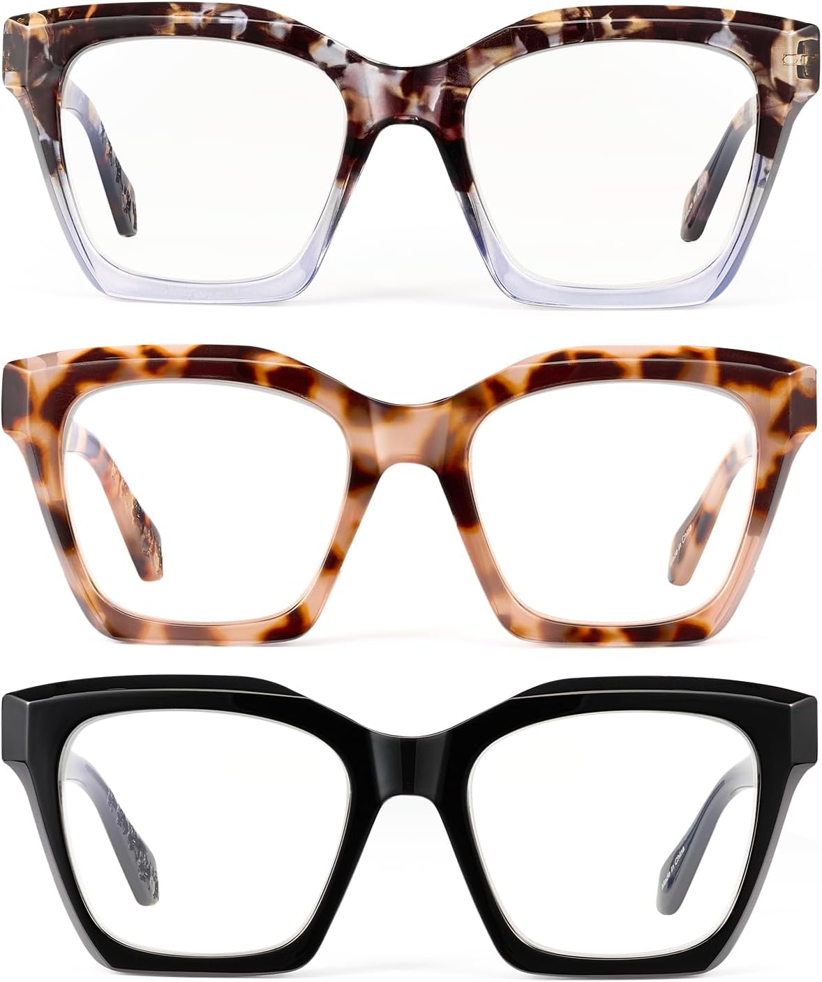LADEESSE Gafas de lectura para mujereshombres, paquete de 3 unidades, con bloqueo de luz azul, marco cuadrado para lector de gran tamaño