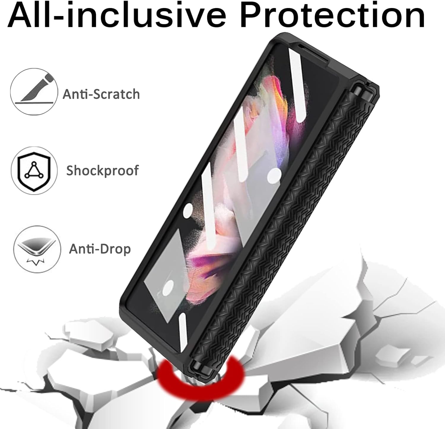 Miimall Funda compatible con Samsung Galaxy Z Fold 3 con protección de bisagra, bisagra retráctil plegable + película de pantalla