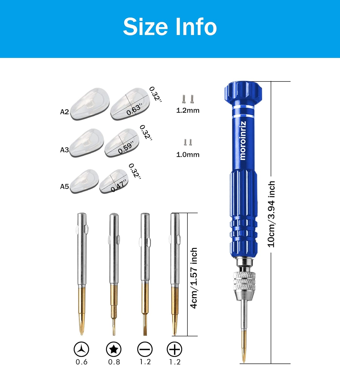 Kit de reparación de lentes con tornillos y almohadillas para la nariz, destornillador óptico de tamaño bolsillo, herramientas de aprietefijación de