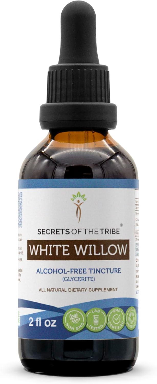 Secrets of the Tribe Tintura de sauce blanco, extracto sin alcohol, gotas de hierbas de alta potencia, tintura hecha de sauce blanco, Salix Alba,