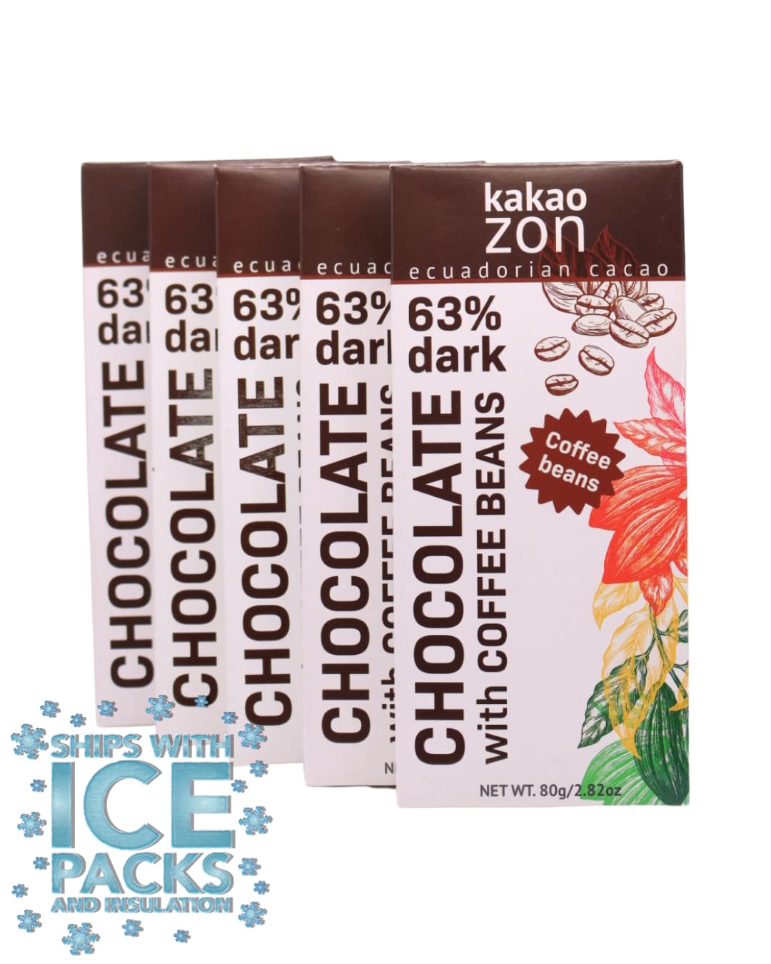 KakaoZon Barras de chocolate negro  63% chocolate negro con granos de café  Sin gluten  Vegano  Sin OMG  Libre de todos los principales alérgenos