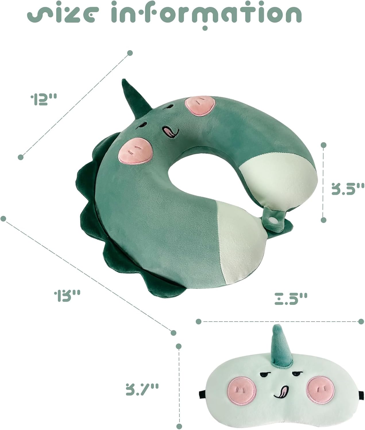 Gluck Plants Almohada de cuello de viaje para niños y adultos con máscara de ojos, soporte de cuello, almohadas de animales en forma de U para