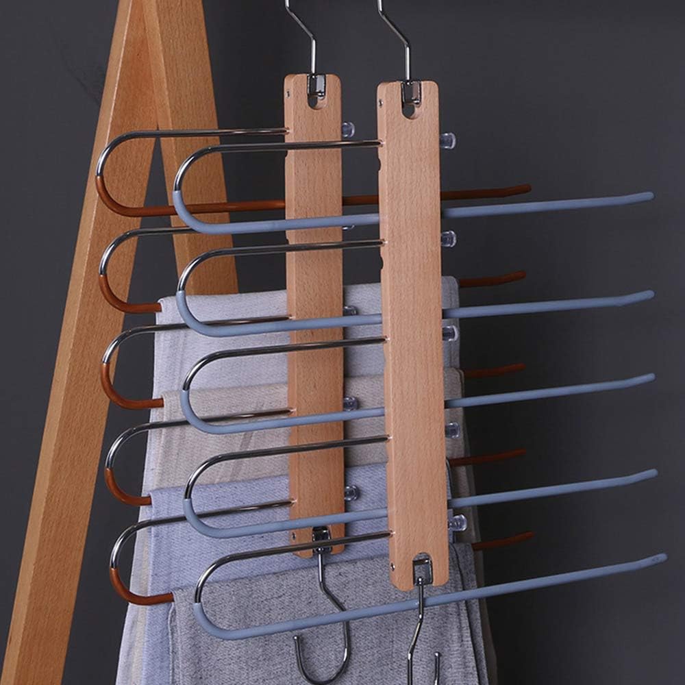 Perchas plegables para pantalones que ahorran espacio, perchero de acero inoxidable y madera, antideslizante de 5 capas para jeans para organizador