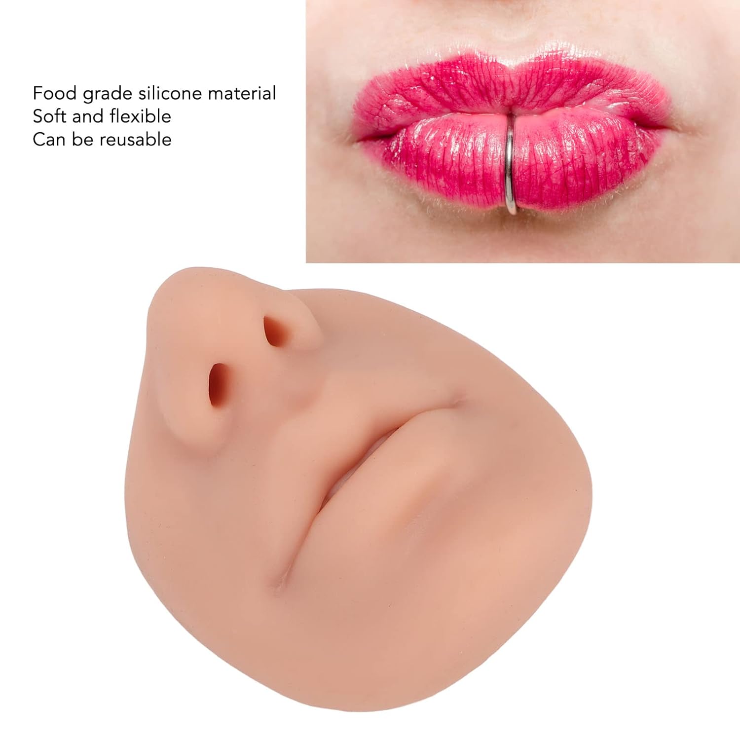 Modelo de nariz de silicona, modelo de piercing de labios de silicona suave, piel de práctica de tatuajes, nariz falsa realista, modelo de cara