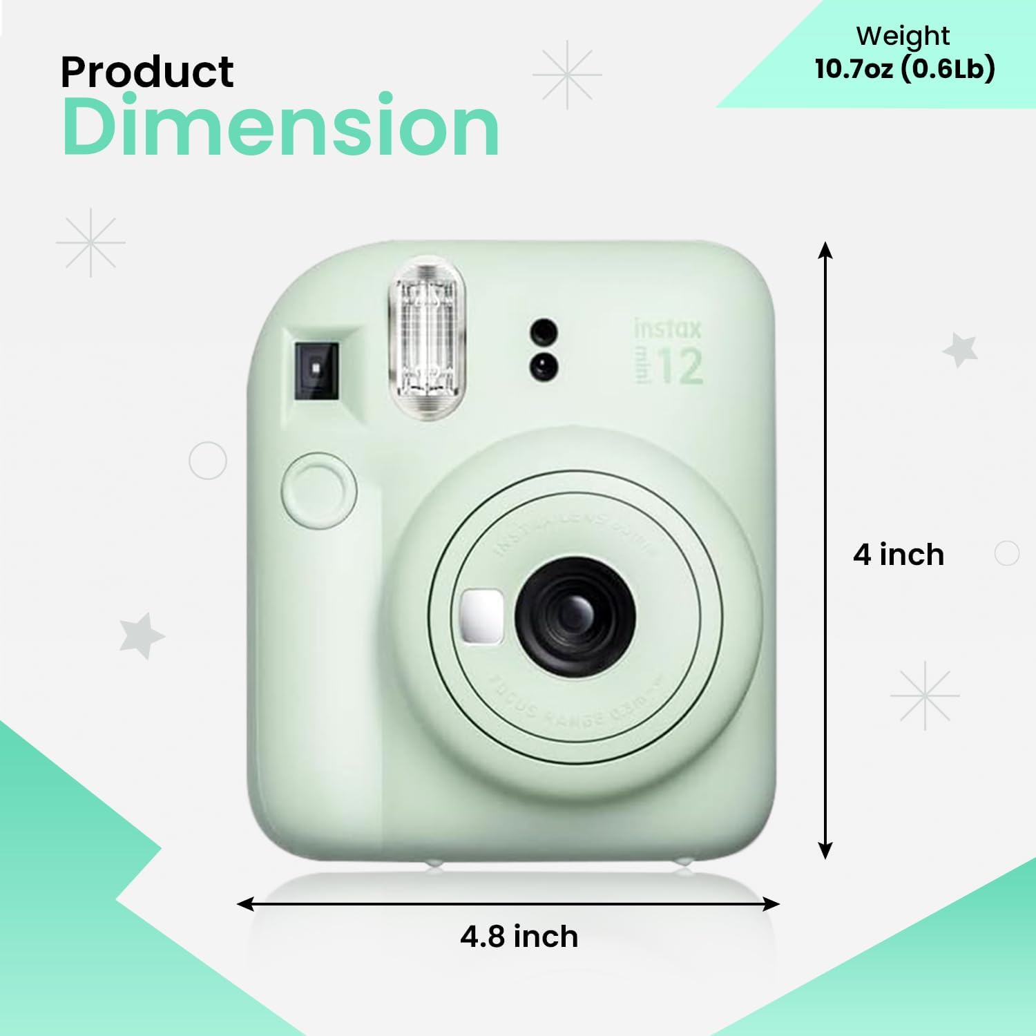 Fujifilm Instax Mini 12 – Cámara instantánea verde menta + paquete de accesorios MiniMate y funda personalizada compatible + película Fuji Instax