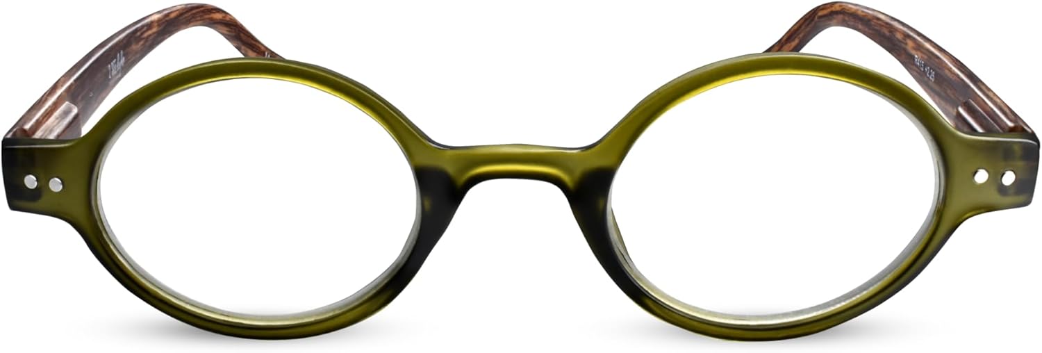 2SeeLife Lentes de lectura redondos retro pequeños y verdes, para hombres y mujeres, para lucir vintage con visión clara, lectores resistentes y