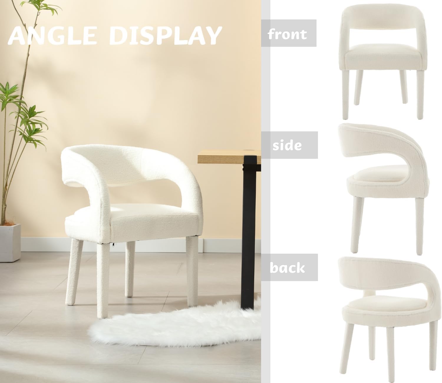 CIMOTA Juego de 2 sillas de comedor tapizadas blancas, modernas sillas de cocina y comedor, sillas de cocina Sherpa con brazosrespaldo abierto,