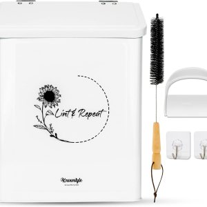 Knowstyle Cubo de pelusa magnético de metal para decoración de cuarto de servicio, papelera de lavandería con cepillo de pelusa para secadora para Knowstyle Cubo de pelusa magnético de metal para decoración de cuarto de servicio, papelera de lavandería con cepillo de pelusa para secadora para