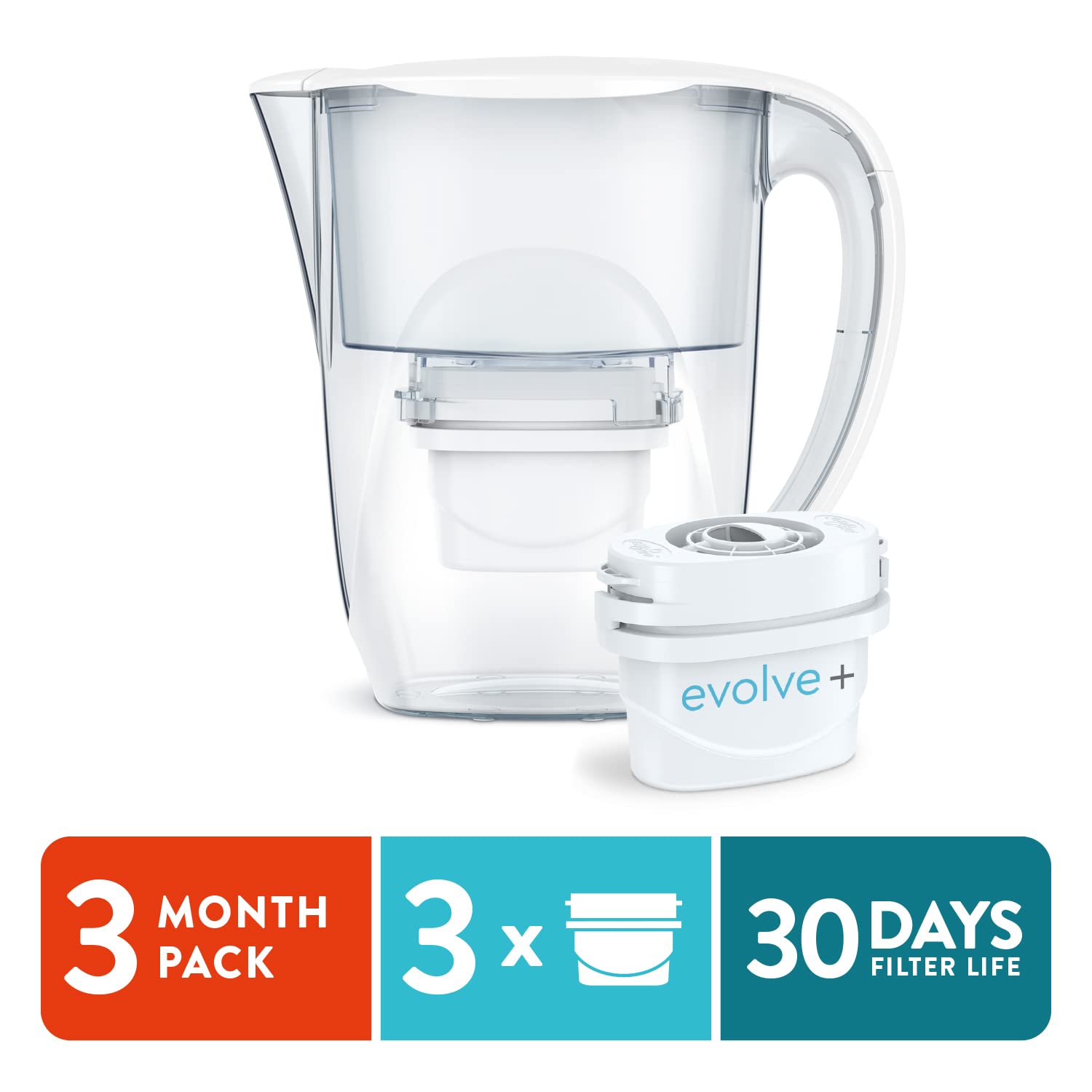 Aqua Optima Paquete de 6 tazas de jarra de filtro de agua para grifo y agua potable con 3 filtros Evolve+, reduce los microplásticos, mejora el