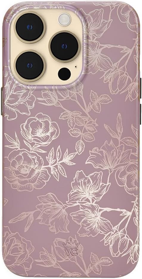 Velvet Caviar Funda diseñada para iPhone 14 PRO floral, probada en caídas de 10 pies, compatible con MagSafe, forro protector de microfibra (morado,