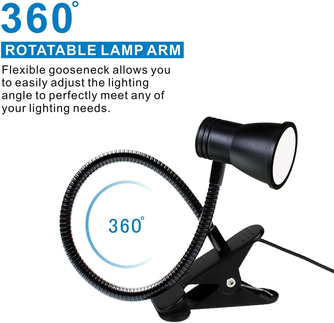 KNAMKY Lámpara de escritorio LED USB con clip, 3 modos de luz, 10 niveles de brillo regulables, luz de libro para cuidado de los ojos, lámpara de