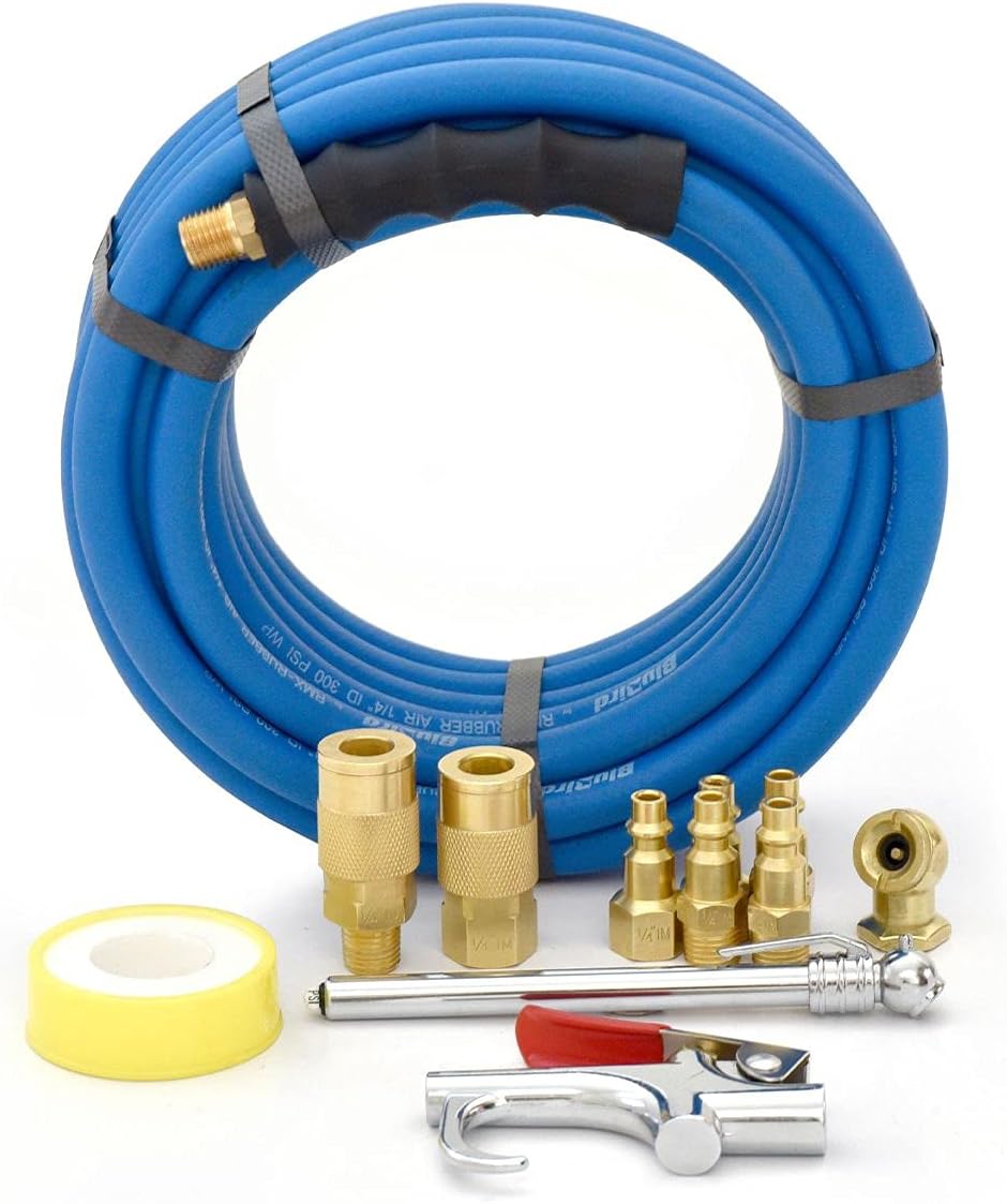 BLUBIRD BB3825KIT Kit de accesorios para compresor de aire de 38″ x 25′, 100% goma, más ligero, más fuerte, más flexible, 300 PSI, 50F a 190F