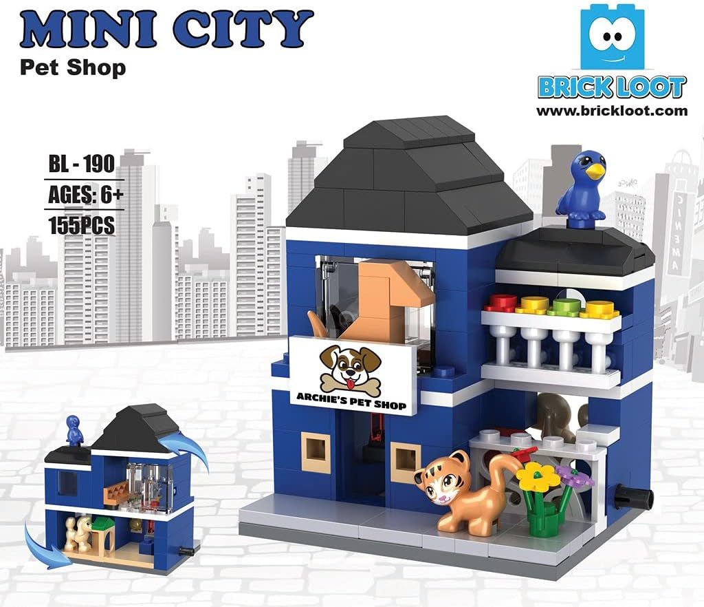 Brick Loot Exclusivo modelo Mini City Archie Pet Shop  Juego de 155 piezas diseñado a medida  Compatible con Lego y otros modelos de marcas