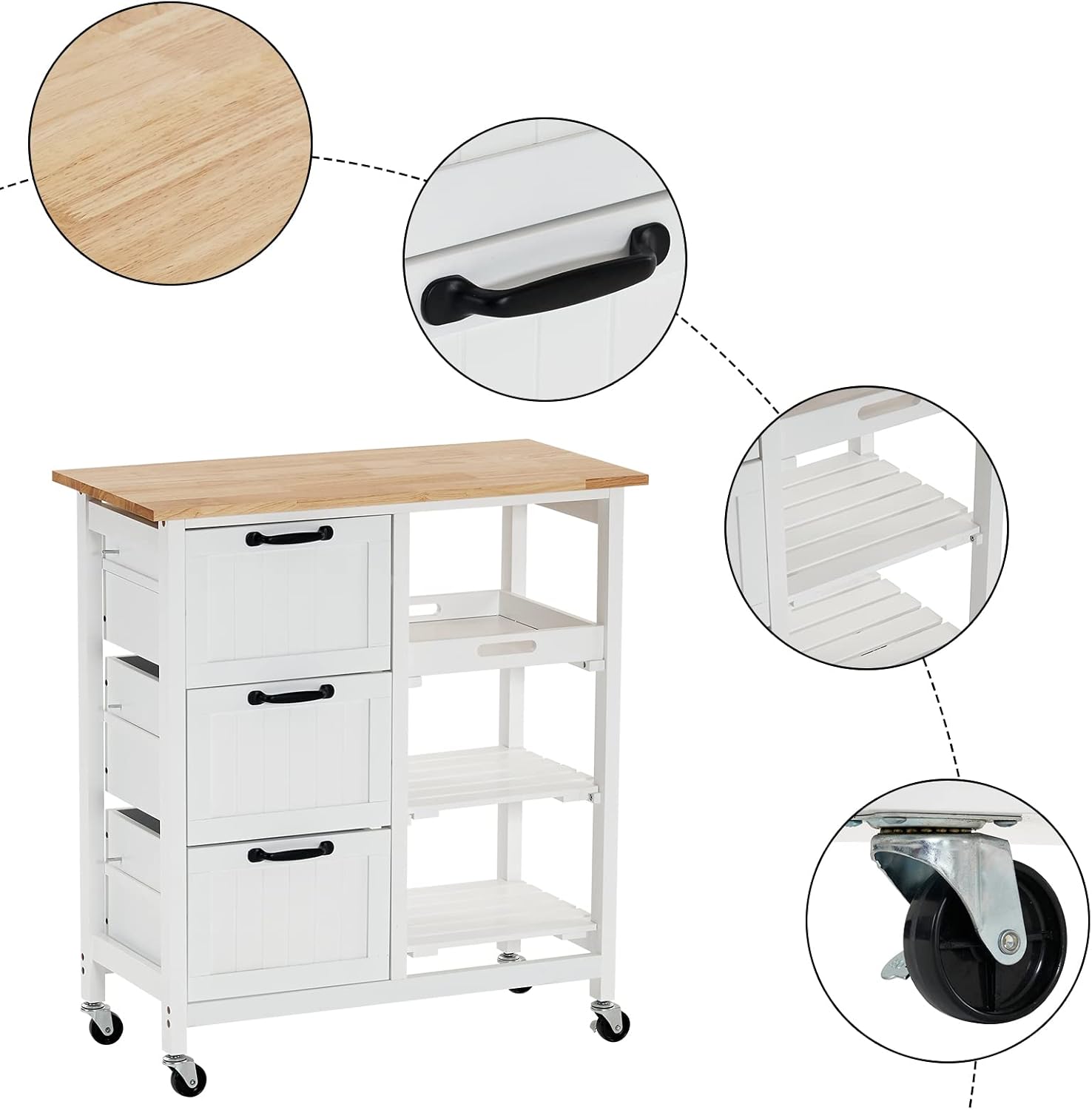 Carrito de isla de cocina blanco con almacenamiento, isla de cocina rodante, pequeña mesa de isla de cocina, carrito de café con ruedas, carrito de