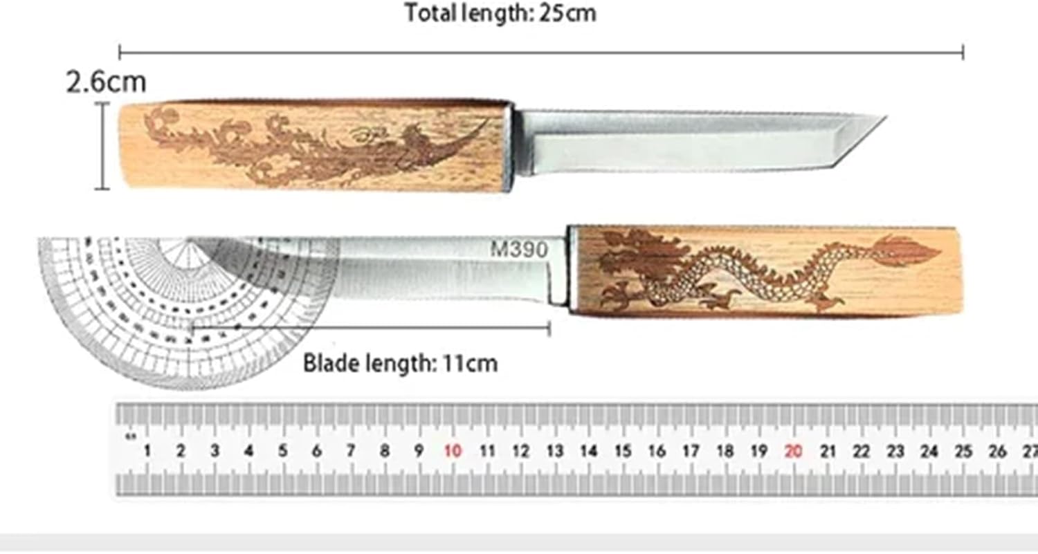 Juego de cuchillos de doble filo 2 en 1 hechos a mano con dragón y fénix, práctico cuchillo de cocina con funda, cuchillo de cocina de acero
