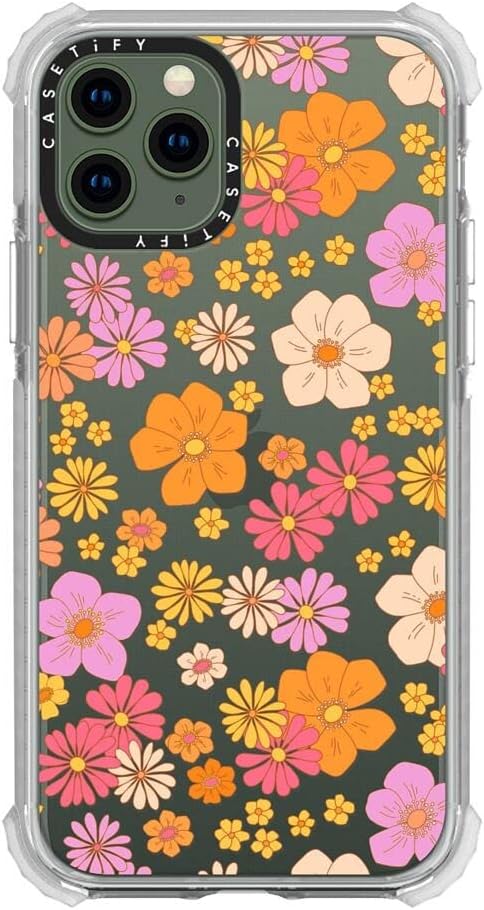 CASETiFY Funda Ultra Impact para iPhone 11 Pro protección contra caídas de 9.8 pies  Flores hippie retro boho (patrón floral de los años 6070 sobre
