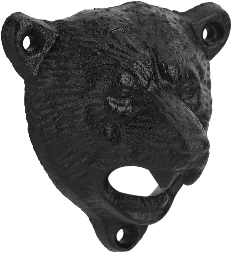 Raguso Abridor de hierro en forma de oso negro abridor de botellas de vidrio de soda de cerveza montado en la pared, herramientas de apertura de
