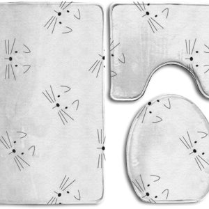 Coolsome – Juego de 3 alfombras de baño de franela antideslizante con cara de gato, tapete de contorno grande, cubierta de tapa para hombres y Coolsome – Juego de 3 alfombras de baño de franela antideslizante con cara de gato, tapete de contorno grande, cubierta de tapa para hombres y
