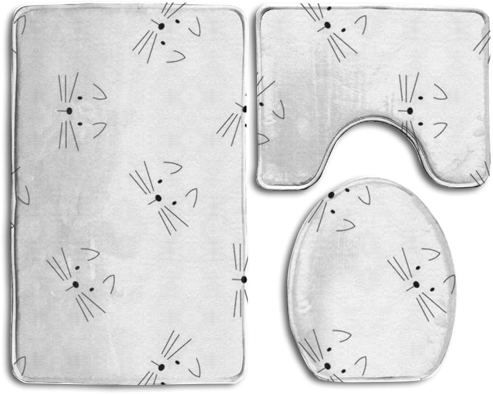 Coolsome – Juego de 3 alfombras de baño de franela antideslizante con cara de gato, tapete de contorno grande, cubierta de tapa para hombres y