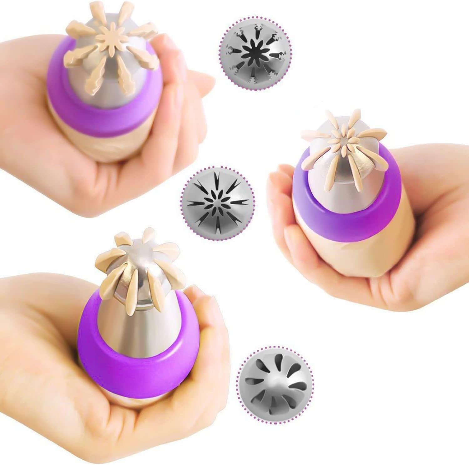 Juego de 3 puntas de tuberías rusas de acero inoxidable, puntas de bola de tuberías rusas para glaseado, juego de boquillas de decoración de