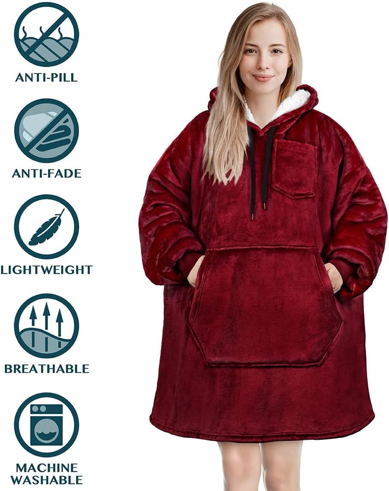 PAVILIA Manta con capucha para mujer, manta Sherpa para hombre, acogedora manta de gran tamaño, sudadera con capucha