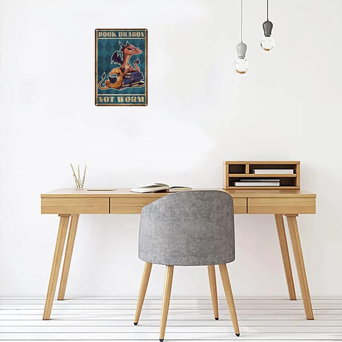 Letrero de metal retro con diseño de dragón con texto en inglés “Dragon Not Worm”, póster divertido para biblioteca, cafetería, sala de estar,