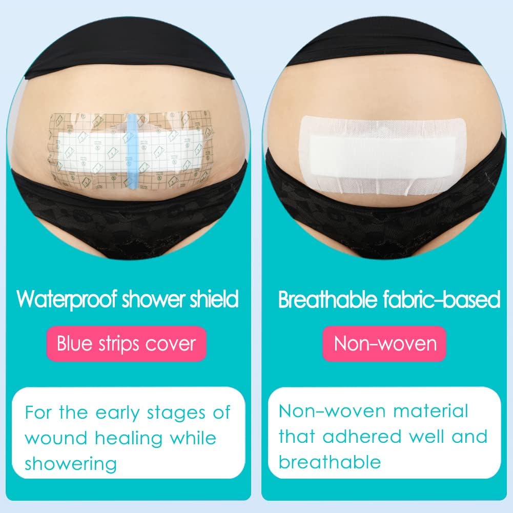 14 protectores impermeables para heridas de ducha de sección C, 4 x 12 pulgadas, abdominoplastia, incisión, vendaje abdominal, histerectomía,