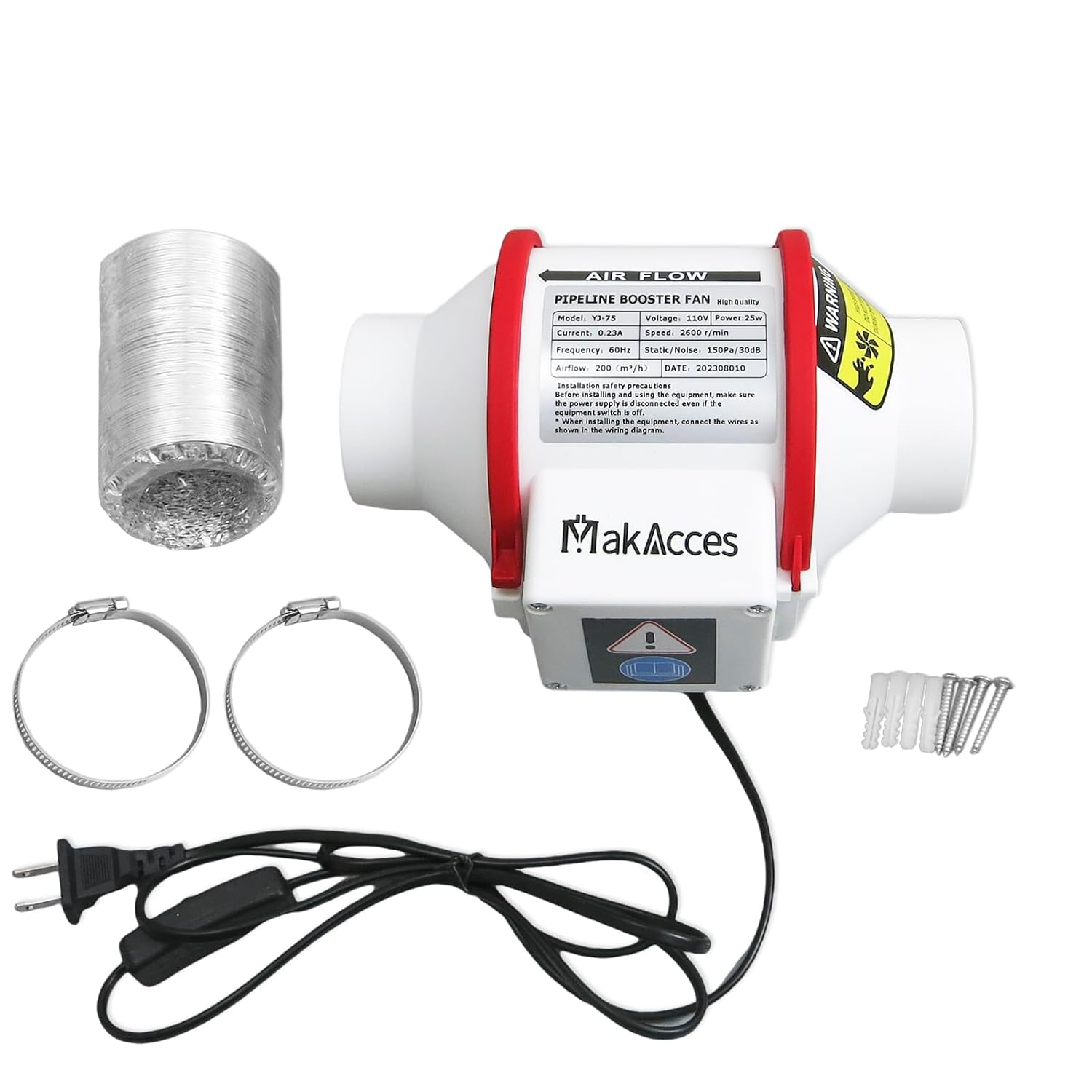 Potente ventilador de conducto de 3 pulgadas con tubo de 1.5M, motor de cobre, flujo de aire mejorado, bajo nivel de ruido para extracción eficiente